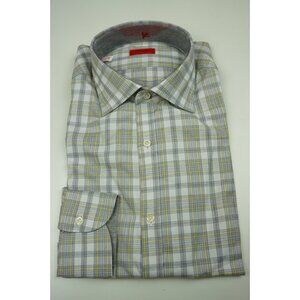 Isaia Lemon Stainless Steel Plaid Long Sleeve Cotton Dress Shirt 15.5/39 NEW